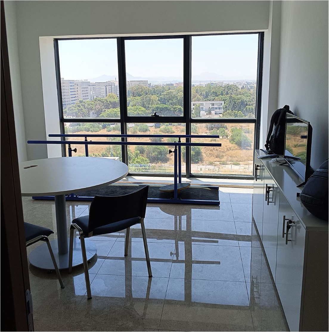 Inside a Cure Care clinic — training parallel bars by a large window